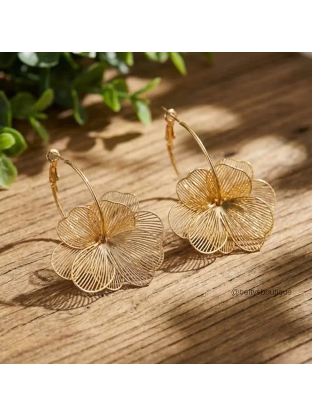 3D Floral Dangle Drop Earrings Gold Tone Statement Hoop Women Jewelry